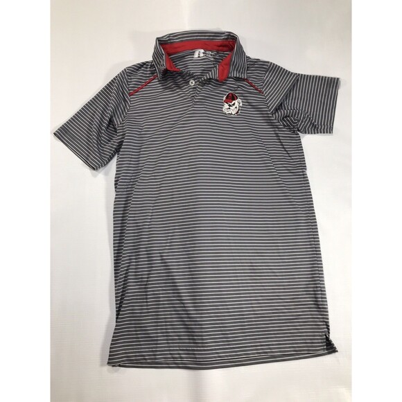 Russell UGA Georgia Bulldogs Men’s Small Gray Striped polo Embroidered - Picture 1 of 6